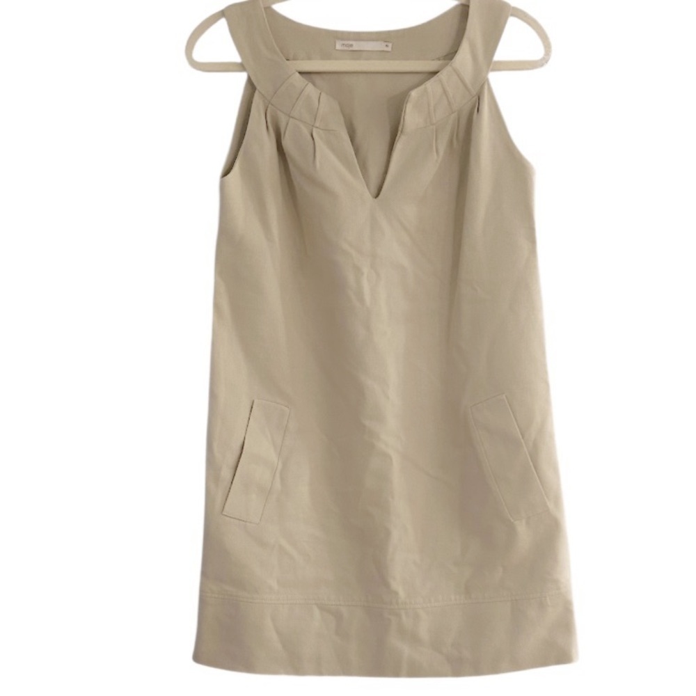 Maje Sleeveless V-Neck Mini Dress in Light Beige